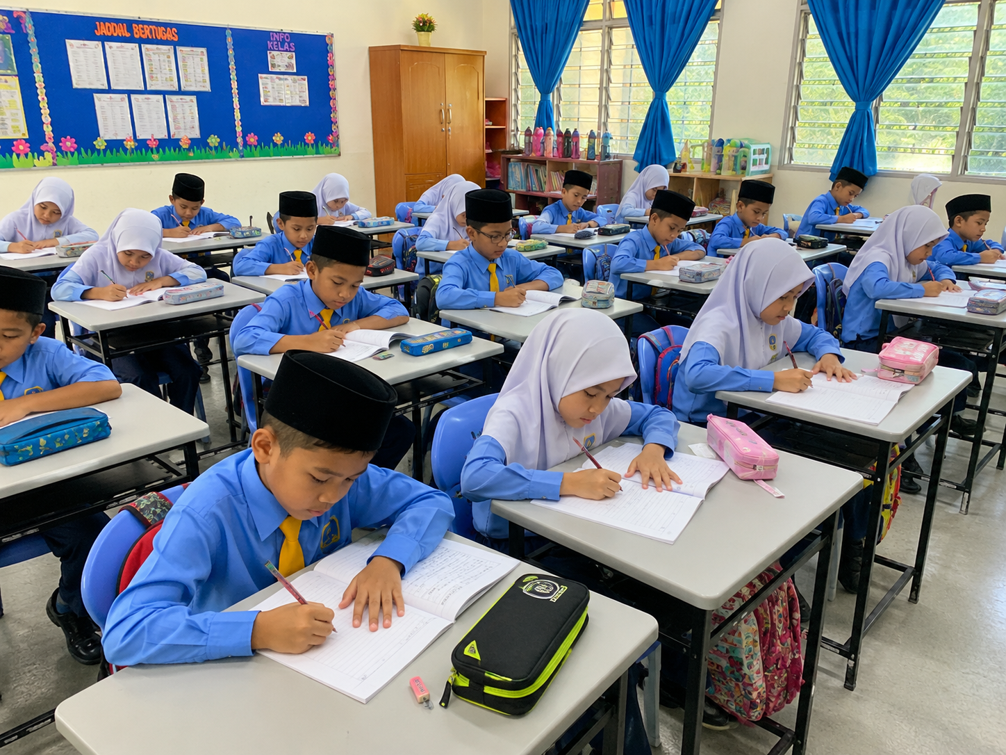 Students learning in a modern classroom