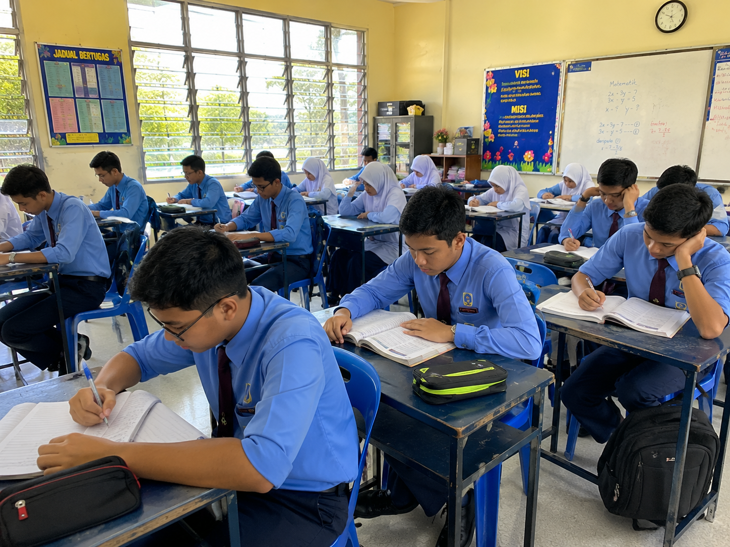 Secondary school students learning together