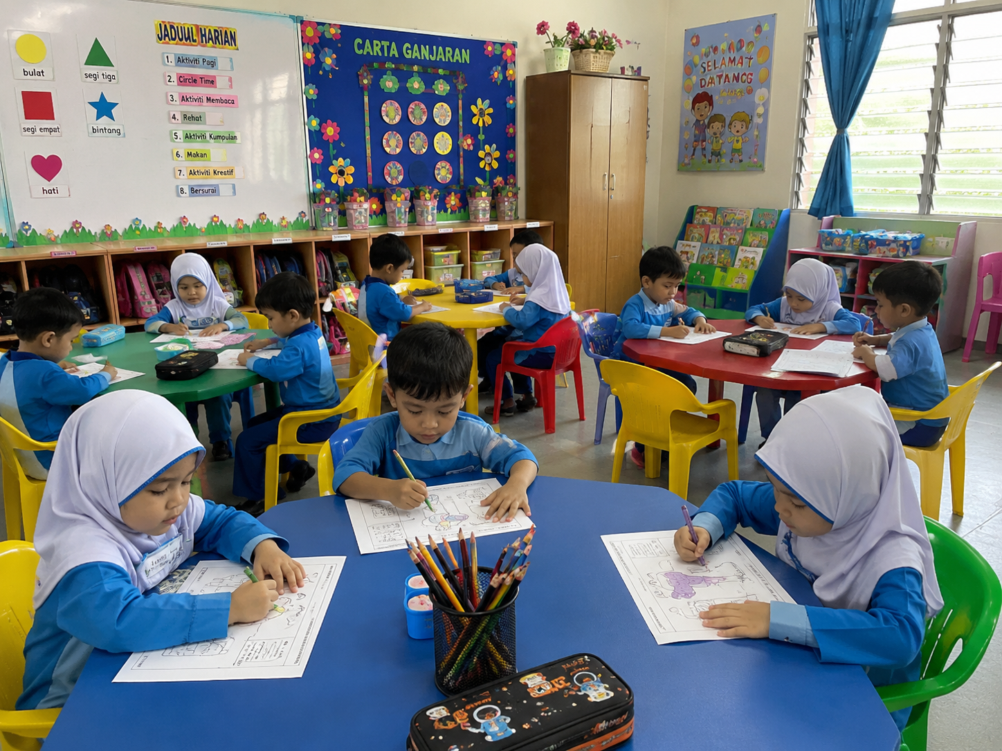 Kindergarten students learning together